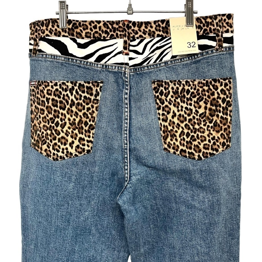 Alice + Olivia Amazing High Rise Girlfriend Slim Straight Animal Print Jeans 32 - Picture 9 of 16
